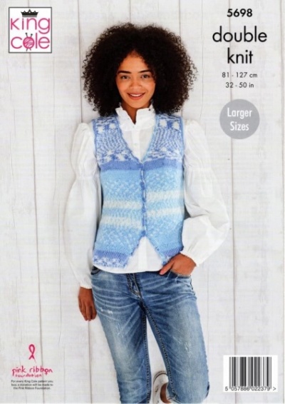 Knitting Pattern - King Cole 5698 - Fjord DK - Ladies V Neck Cardigan and Waistcoat